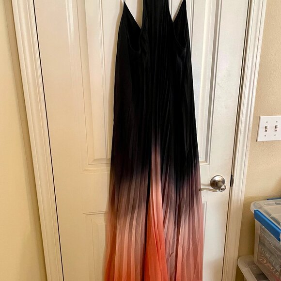 Bar III Maxi Dress Flowing Navy and Orange Sz L 10-14 Strapless Body Accentuator - Picture 5 of 12